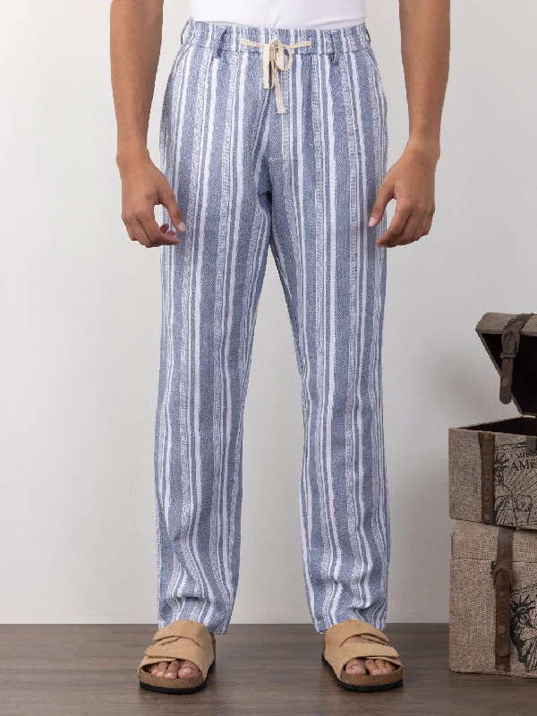 Navy Striped Travel Pant