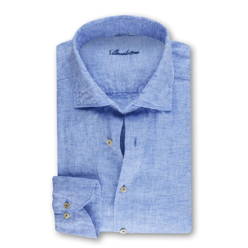 Blue Linen Fitted Body Shirt - Stenströms