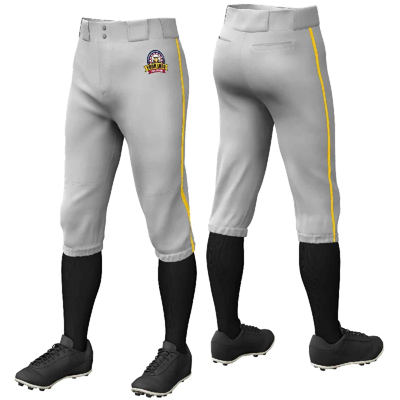 Custom Gray Gold Classic Fit Stretch Practice Knickers Baseball Pants