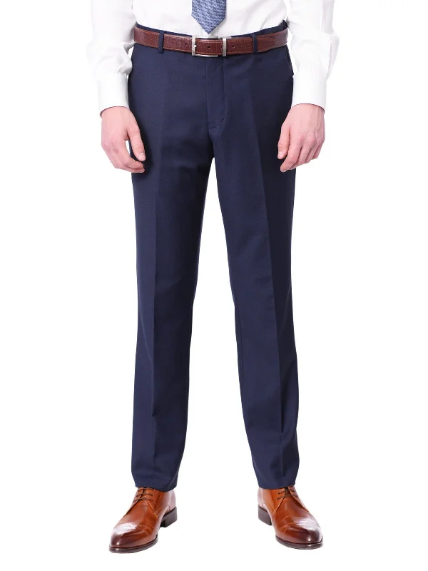 Raphael Classic Fit Solid Blue Flat Front Washable Dress Pants