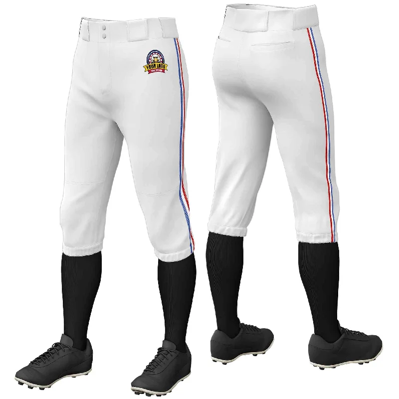 Custom White Royal White-Red Classic Fit Stretch Practice Knickers Baseball Pants