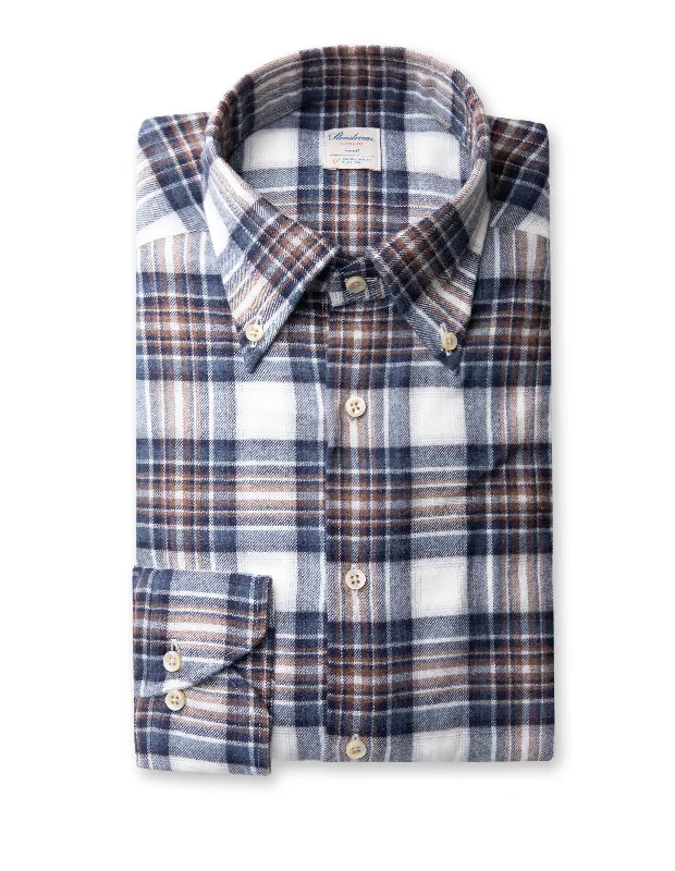 Dark Blue Flannel Checked Fitted Body Shirt - Stenströms