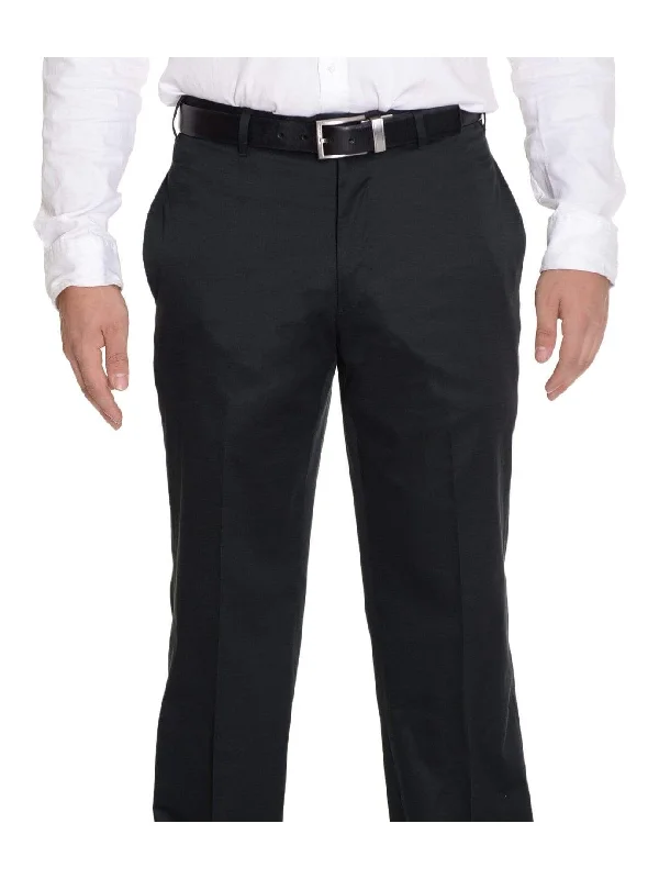 Bloomingdale's Classic Fit Solid Black Flat Front Cotton Washable Dress Pants