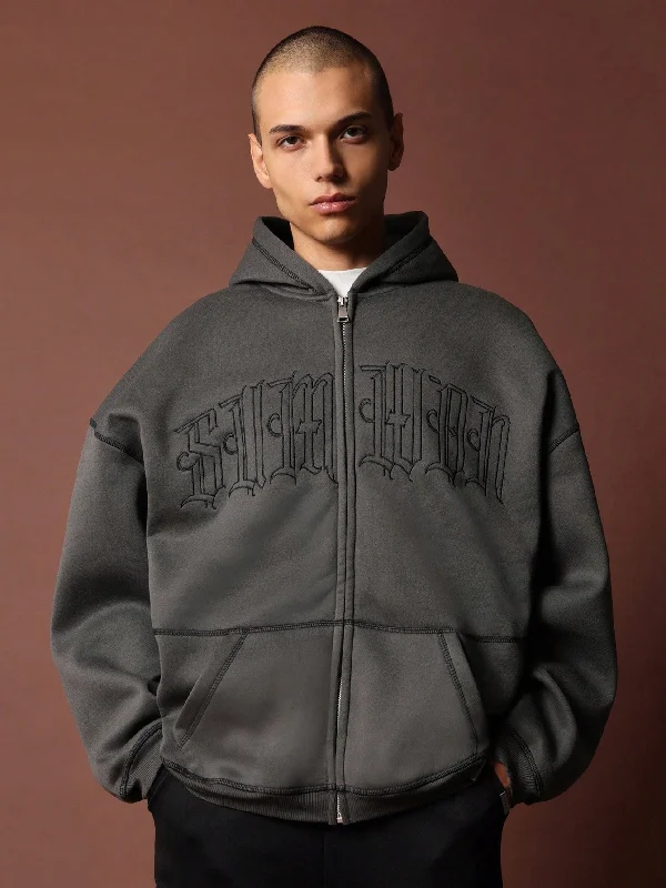 Zip Through Hoodie With Front Embroidery