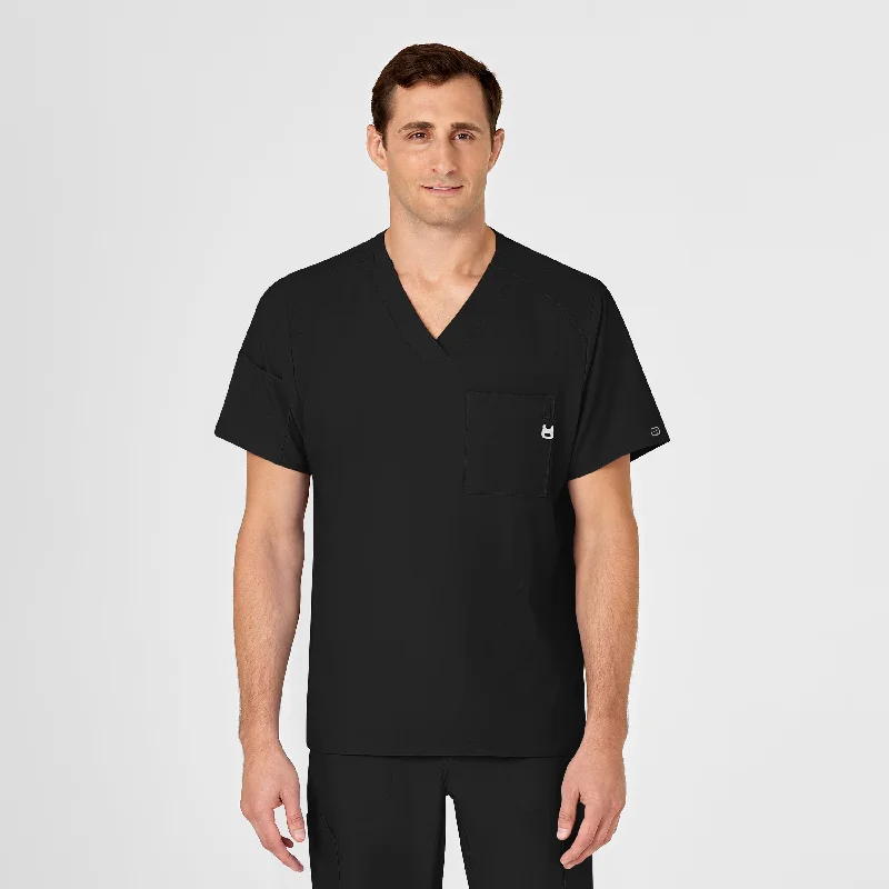 W123 Men's V-Neck Scrub Top - Black