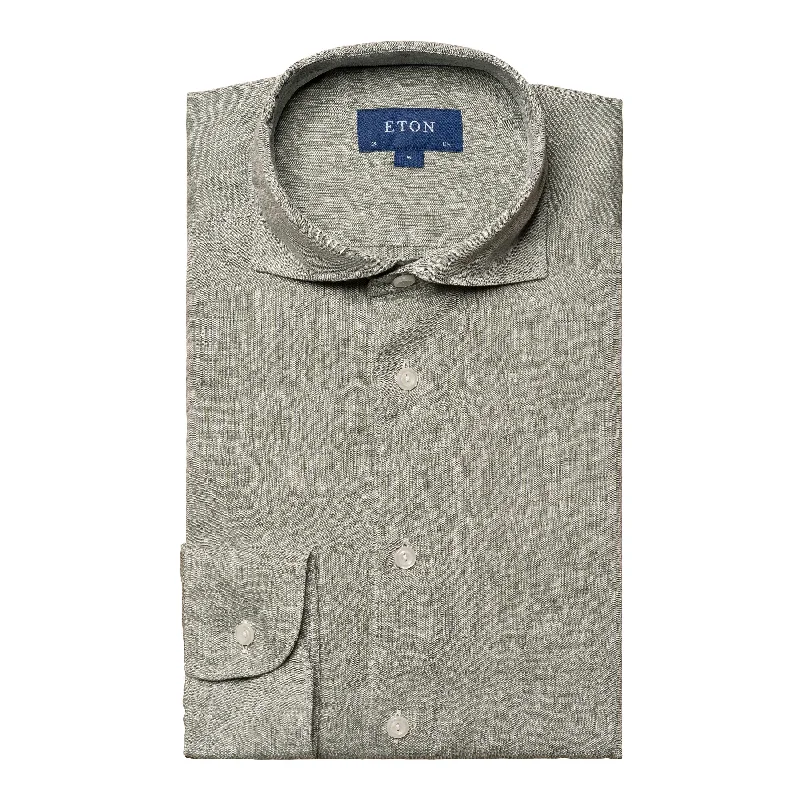 Mid Green Solid Linen Contemporary Fit Shirt - ETON