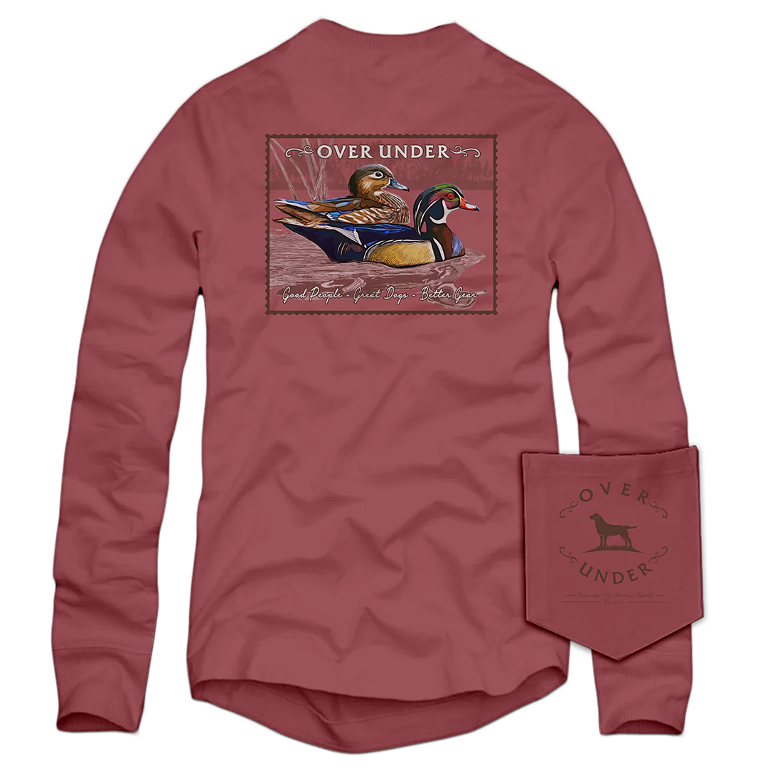 Over Under L/S Wood Duck Stamp T-Shirt Brick