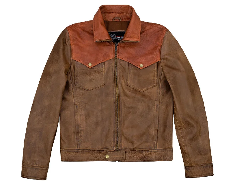 Men's Western Waxed Two-Tone Austin Brown Leather Jacket