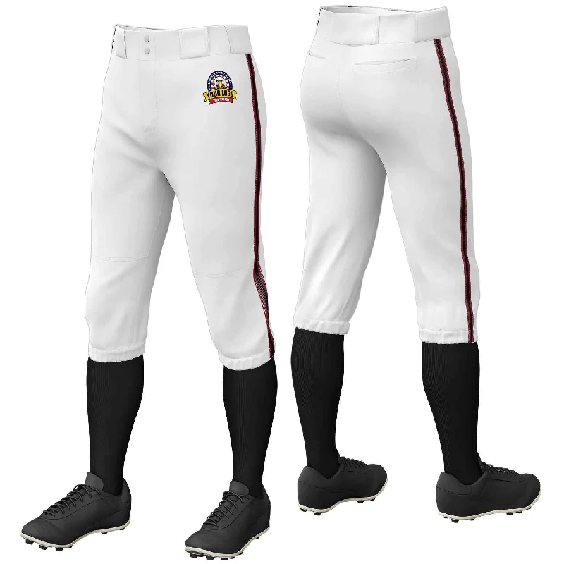 Custom White Crimson Black-Crimson Classic Fit Stretch Practice Knickers Baseball Pants