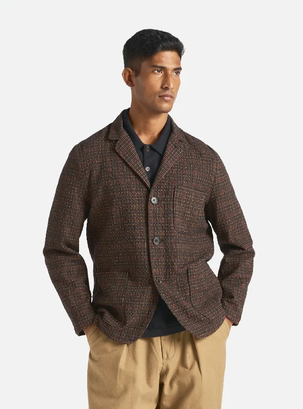 Universal Works Three Button Jacket in Black/Olive Albuquerque Check