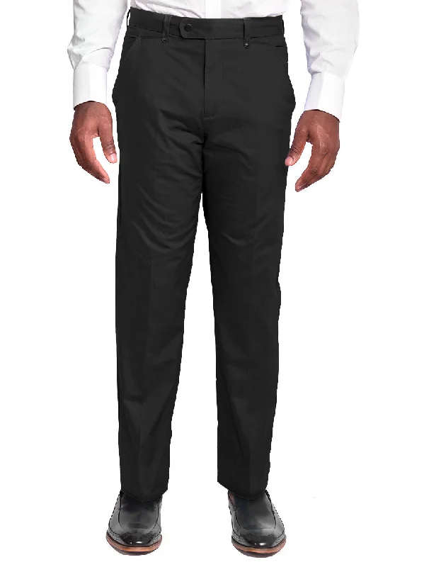 Pants | Regular Cut | 100% Cotton Chino Flat Front Pants | Black