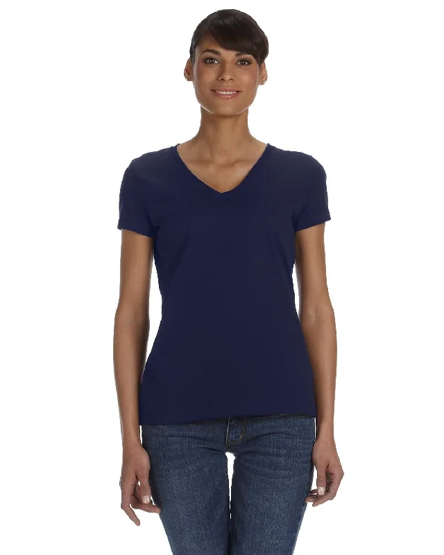 Fruit of the Loom Ladies 100% Heavy Cotton HD V-Neck T-Shirt | J Navy