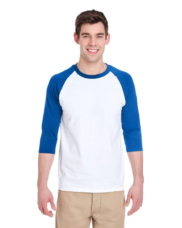 Gildan Heavy Cotton 3/4-Raglan Sleeve T-Shirt | White/ Royal