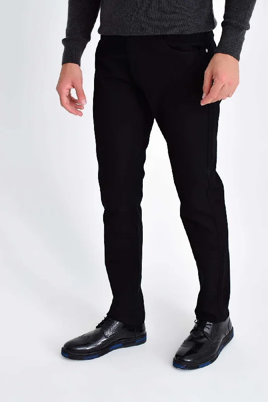 Slim Fit Low Waist Black Cotton Casual Pants